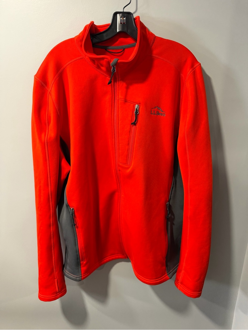 L.L. Bean Bright Red Performance Fleece Jacket with Gray Panels